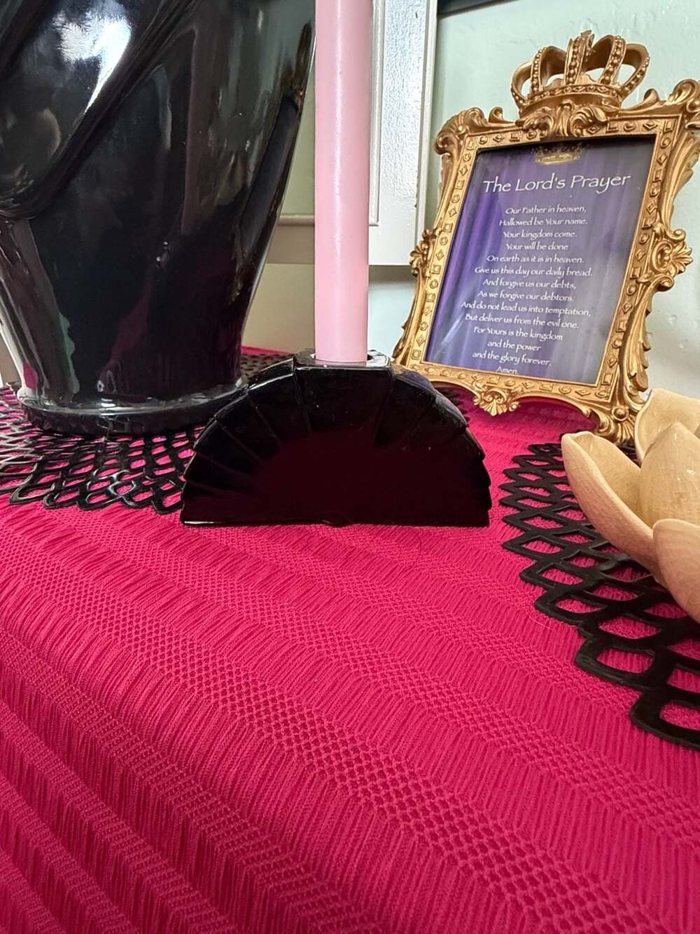Vintage Art Deco Style Black Fan-Shaped Candlestick Holder